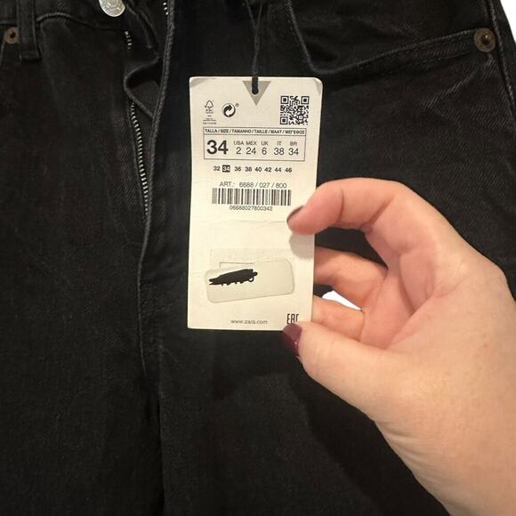 NWT ZARA Black Denim High Rise Ripped Distressed Wide Leg Full Length Jeans 2 - Picture 5 of 10